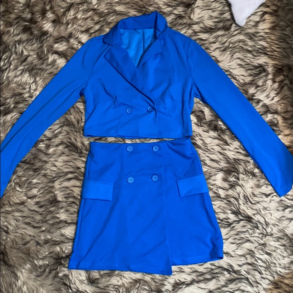 Blue blazer and skirt